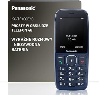 Panasonic KX-TF400EXC Łatwy w Użyciu Klasyczny Telefon 4 G VoLTE, 280 Godzin Czuwania, Ładowanie USB-C, Wyświetlacz 2,4 Cala, Bluetooth, Latarka LED, Aparat, Wodoodporność IP44, Niebieski