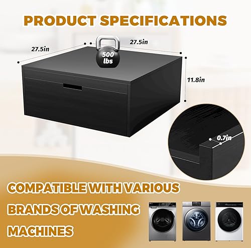 Miniatura 2 de Pedestal de lavandería Pedestal de madera resistente, pedestal de 28 pulgadas, ajuste universal, soporte para lavadora antivibraciones, capacidad de