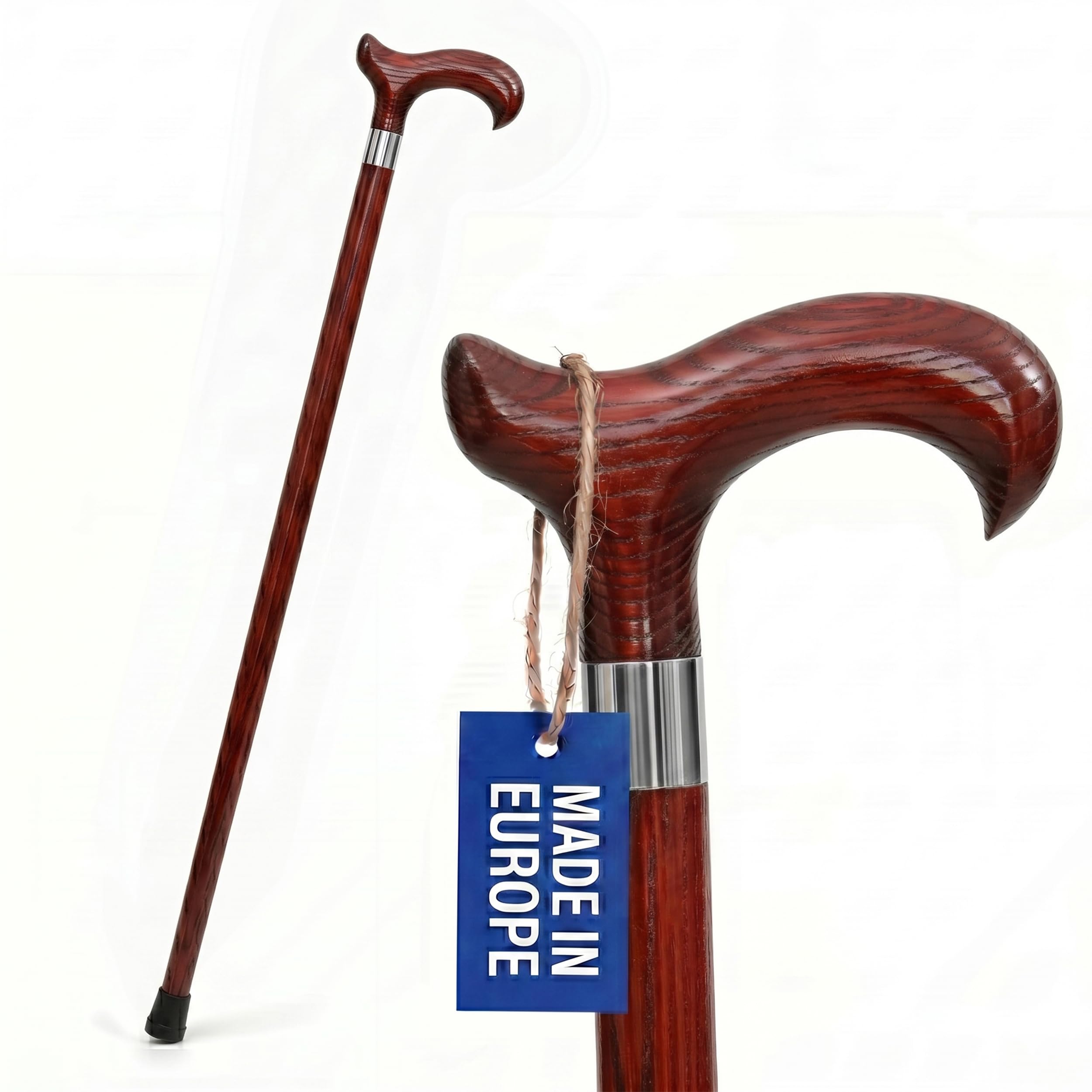 Dr. Watson - Handcrafted Wooden Walking Stick, Classic Walking Cane with Derby Handle and Stainless Steel Collar (Mahogany)-image-32