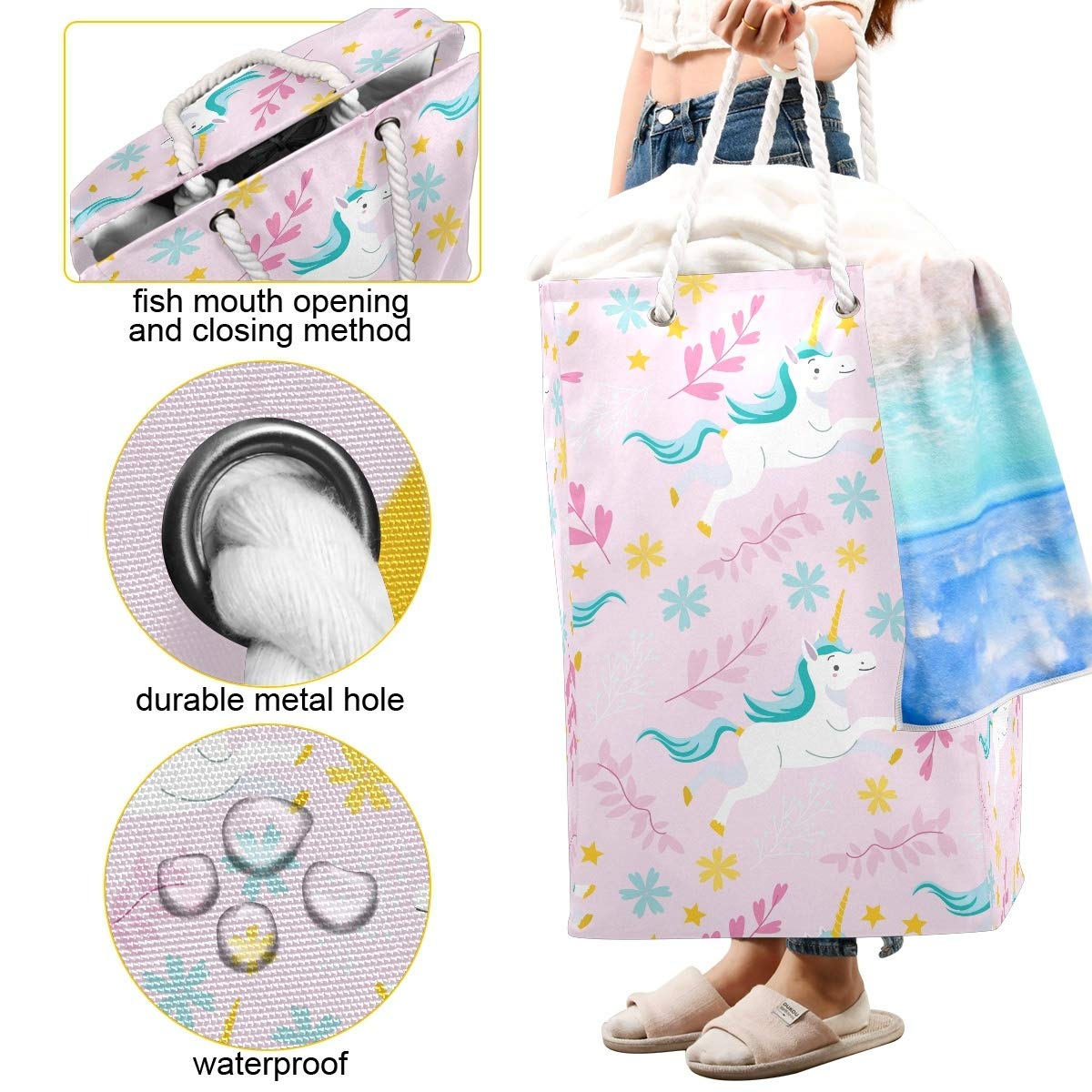 Bolsa de lavandería grande con diseño de unicornio, color rosa