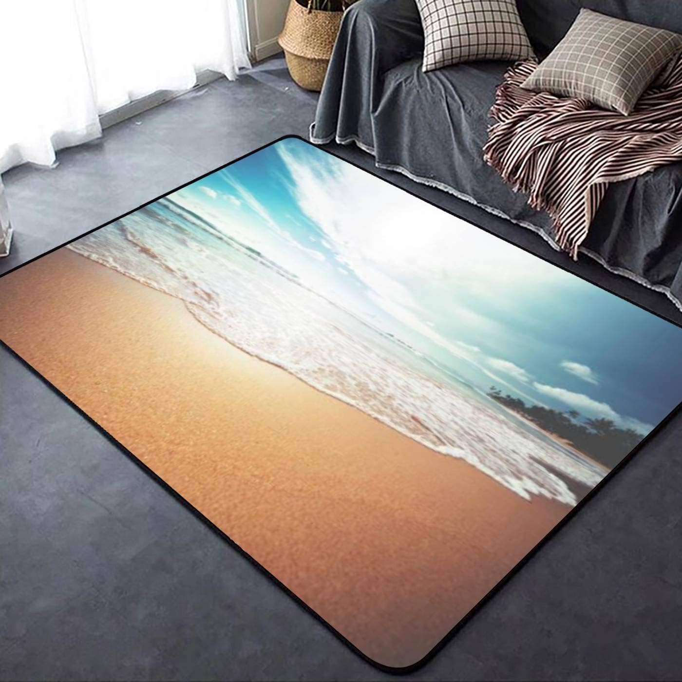 Tapis flanelle 100x200 cm vue sur la plage ultra doux avec envers antidérapant pour salon