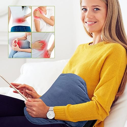 Miniatura 4 de HELLOMOTO Almohadilla térmica eléctrica para aliviar el dolor de espalda con vibraciones de masaje, almohadilla térmica con peso 3 en 1, almohadilla