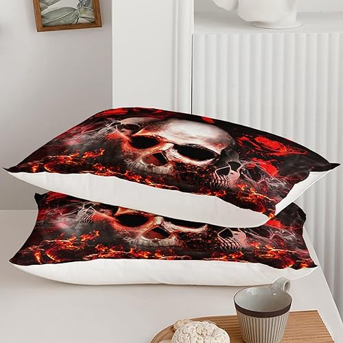 Miniatura 135 de AILONEN Juego de funda de edredón de calavera de azúcar, tamaño Queen, juego de funda de edredón de calavera de rosa roja, juego de ropa de cama