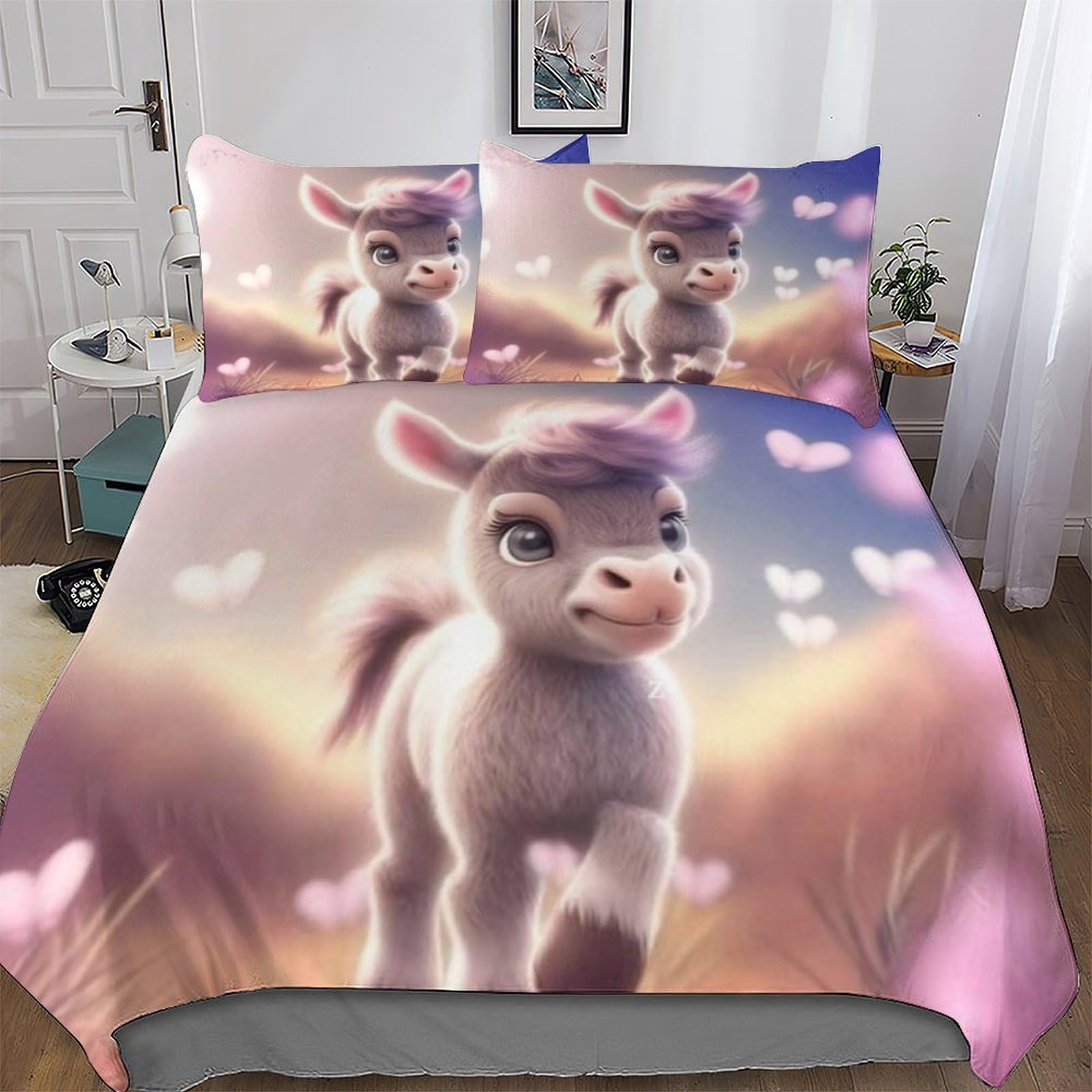 Parure de lit cheval 3 pièces housse de couette microfibre douce lit adulte