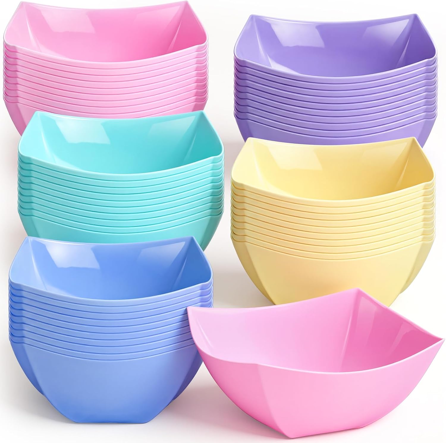 Tanlade 50 Pcs Square Plastic Serving Bowls 8 oz Colorful Disposable Snack Salad Bowl Small Party Candy Bar Containers Taco Bar Serving Dishes for Buffet Chips Fruit(Rainbow Colors)