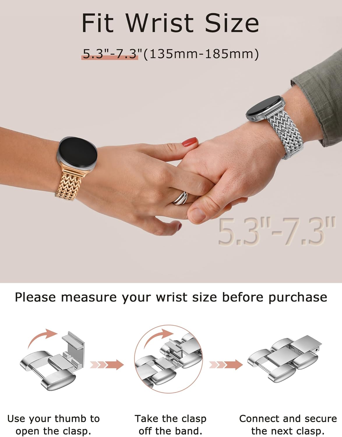 Minyee Metal Band Compatible with Samsung Galaxy Watch 8 40mm 44mm/ 8 Classic 46mm Bands, No Gap One-Click Dressy Stainless Steel Metal Gold Multi-chain Strap Mermaid Style Link Bracelet Wristband - Image 2