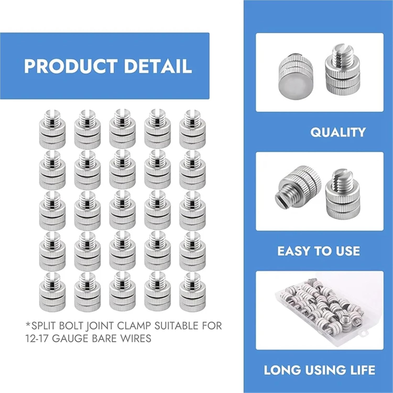 Split Bolt Wire Connector Split Bolt Joint Clamp Aluminum Silver Fence Wire Clamps Connectors(50pcs)