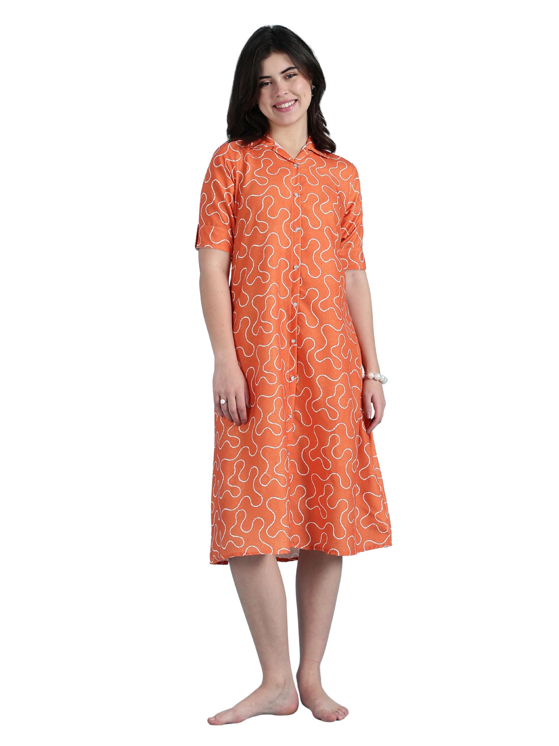 highgarden Stylish Cotton Blend Short Nighty For Women | Knee Length Short Night Dress | A-line Nightgown with Side Pocket | Nightwear | Everyday Sleepwear | Soft & Comfortable Lougewear(A line dress)-picture-49