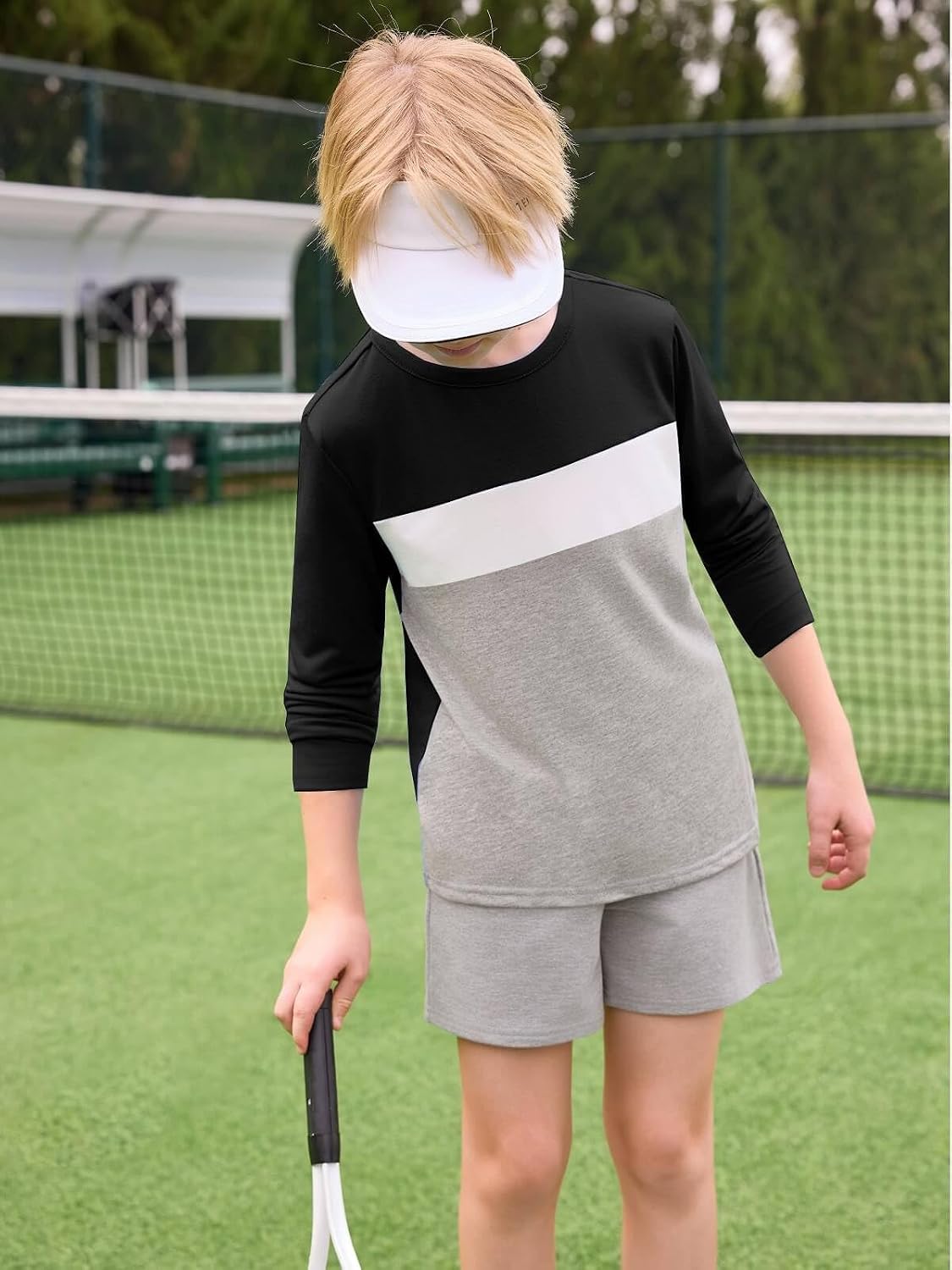 Haloumoning Boys Long Sleeve Shirts Kids Fashion Fall Tops Crewneck Color Block Tees 5-14Y