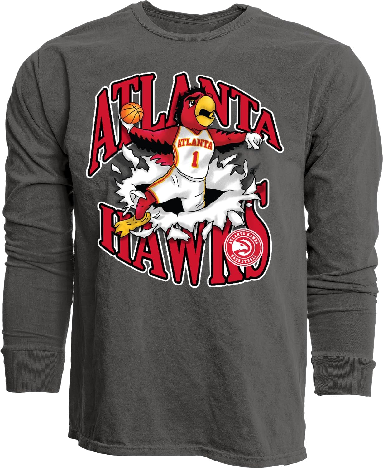 Blue 84 NBA Unisex-Adult NBA Officially Licensed Long Sleeve T-Shirt Ringspun Slam Mascot Black