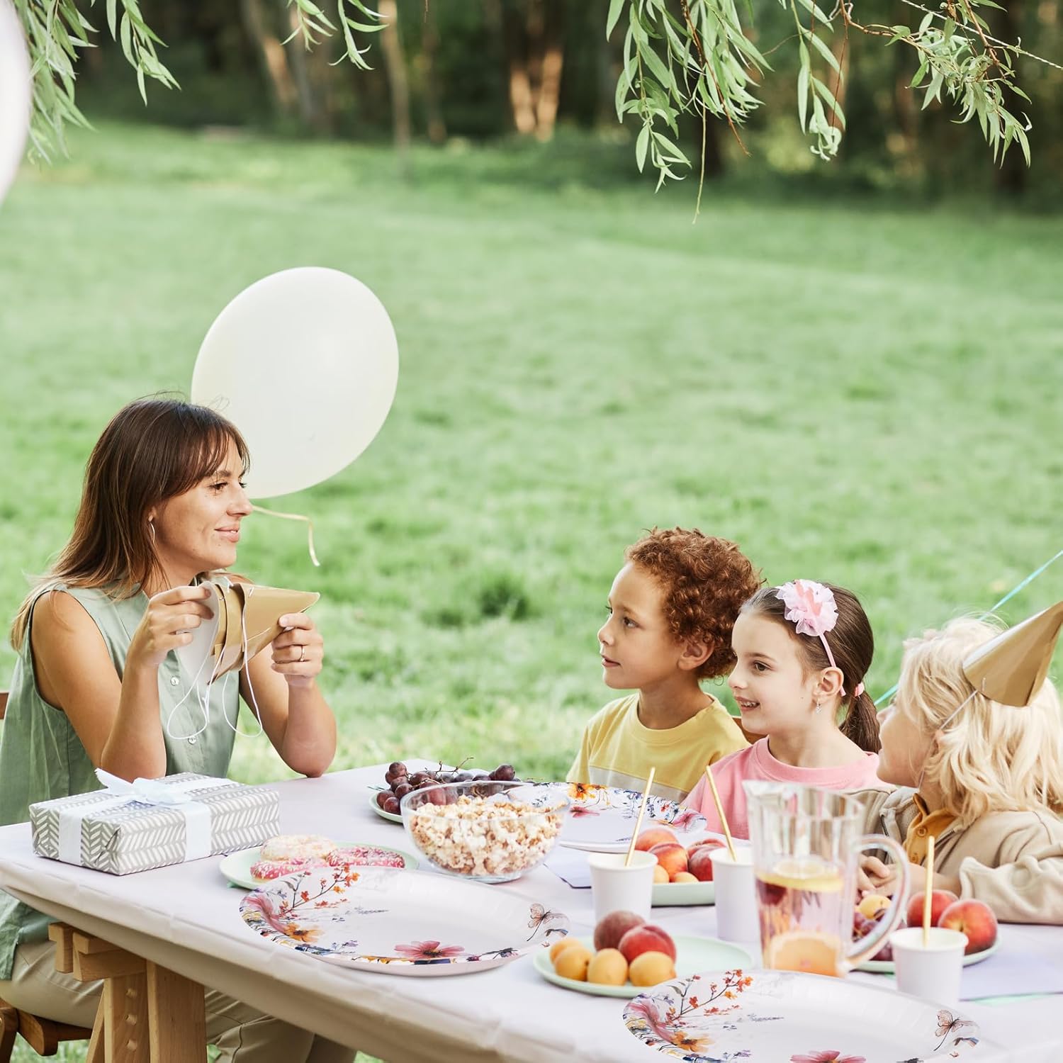 WDF 50PCS Flower Paper Plates -12” Wildflower Disposable Oval Paper Plates for Spring - Large Disposable Platters for Birthday/Spring/Picnic