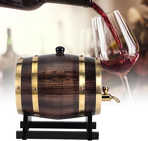 Miniatura 4 de Barril de whisky de madera, barril de envejecimiento de roble de 3 litros con 4 soportes y grifo, barril de vino tinto para cerveza casera,