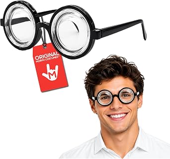 Nicky Bigs Novelties Morph Adult Round Bubble Thick Lensed Nerd Eye Glasses Geek Specs Fake Plastic Costume Prop
