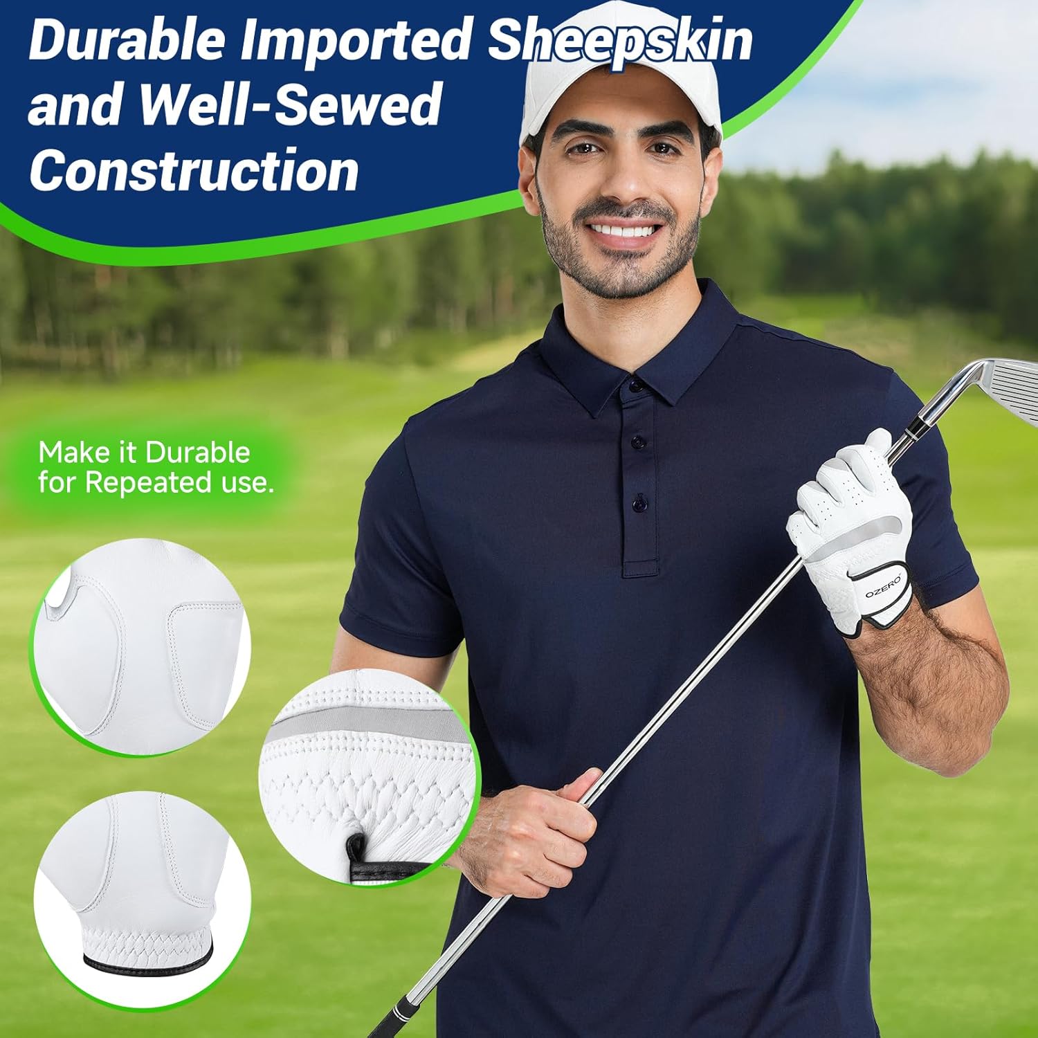OZERO Golf Gloves Men: Breathable Comfortable Rain Mens Golf Glove with Flexible Grip Box Gift for Golfer - Worn on Left Hand