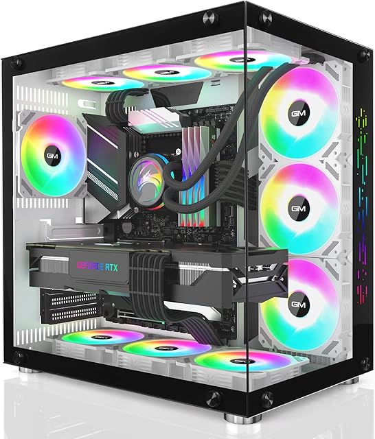 GIM ATX Mid-Tower PC Case White 10 Pre-Installed 120mm RGB Fans Gaming PC Case 2 Tempered Glass Panels Gaming Style Windows Computer & Desktop Case USB 3.0 I/O Port, Water-Cooling Ready (White)