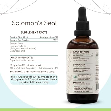 HerbEra Solomon's Seal Alcohol-Free Herbal Extract Tincture, Concentrated Liquid Drops Natural Solomon's Seal (Polygonatum odoratum) 4 fl oz