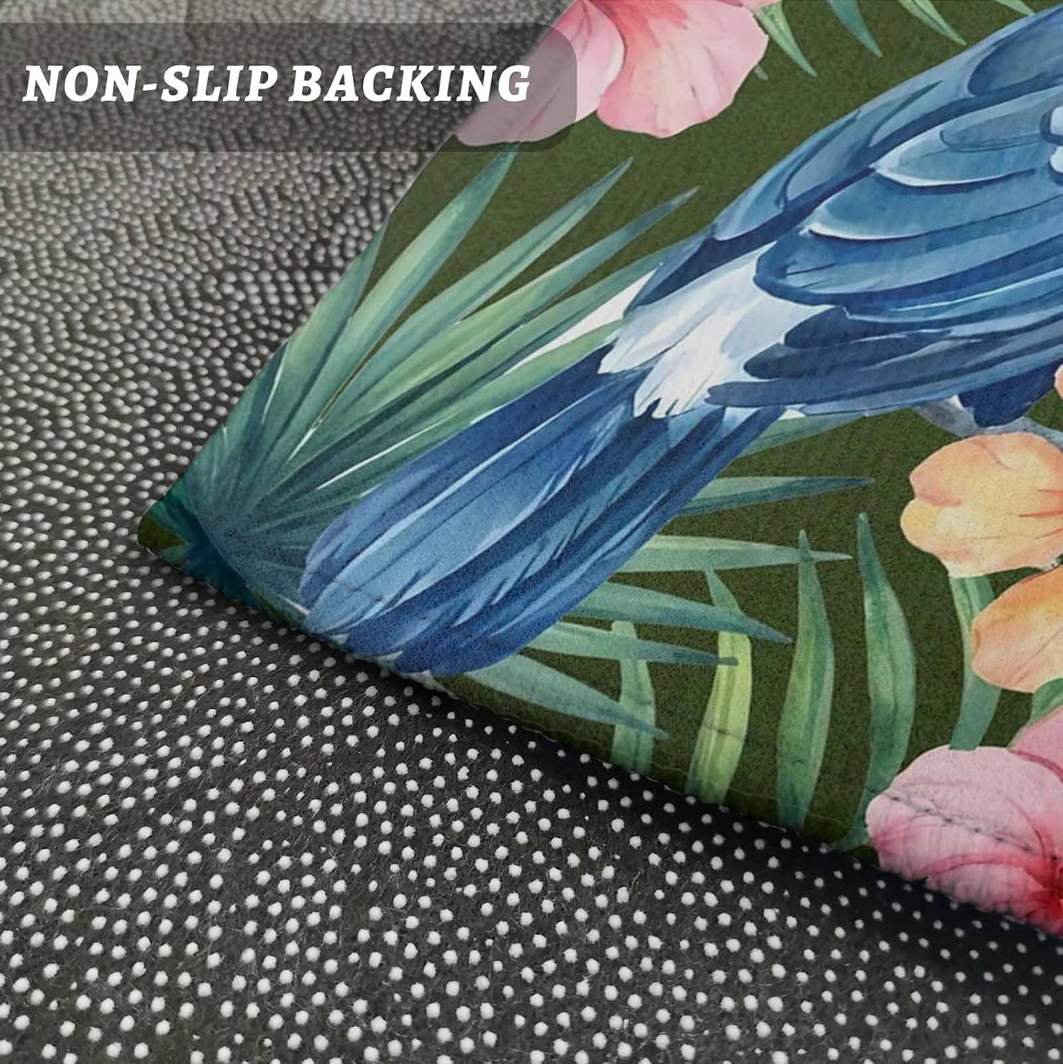 Kitchen Mats for Floor Summer Flower Monstera Leaf Washable Non Slip Kitchen Rugs 2PCS, Tropical Blossom Floral Leaves Absorbent Standing Mats for Sink Office Living Room 15.7x23.6in+15.7x47.2in