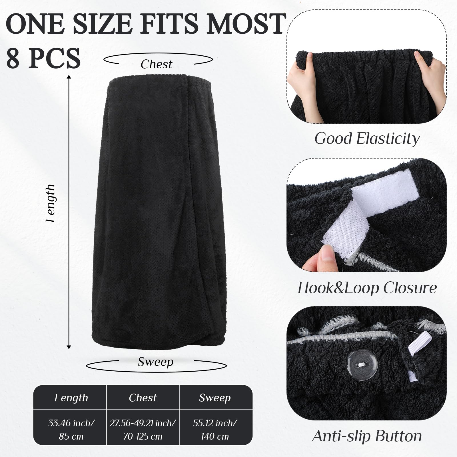 Tigeen 8 batas de gofre para mujer, toalla envolvente con cierre ajustable y parte superior elástica, bata ligera para spa, Negro -, Talla única
