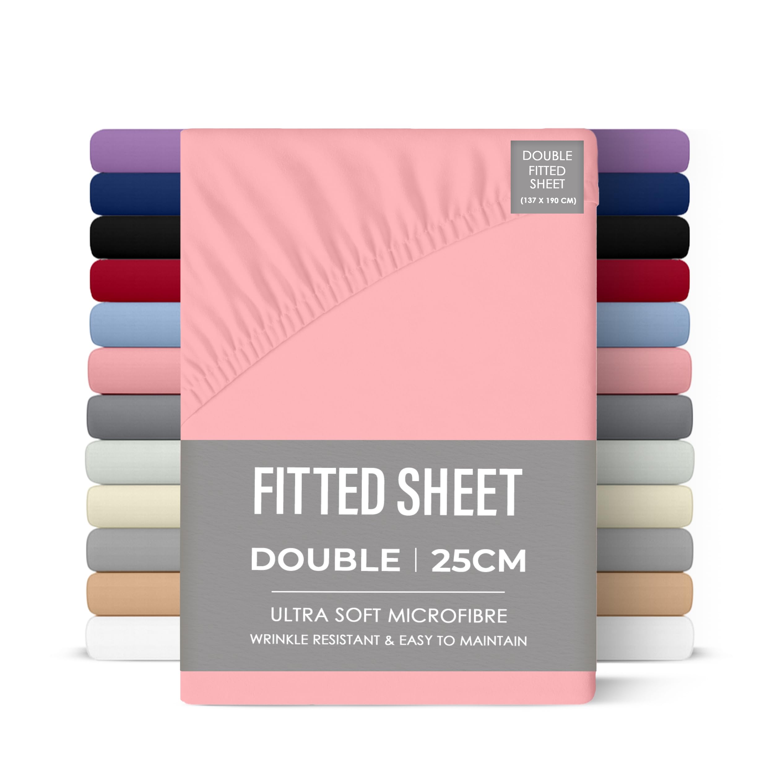 Rohi Pink 25Cm Deep Microfibre Fitted Sheet Double Bed – Comfy Soft & Breathable Deep Fitted Sheet With Elasticated Corners – Hypoallergenic & Durable Bed Sheet (, 137 X 190Cm)