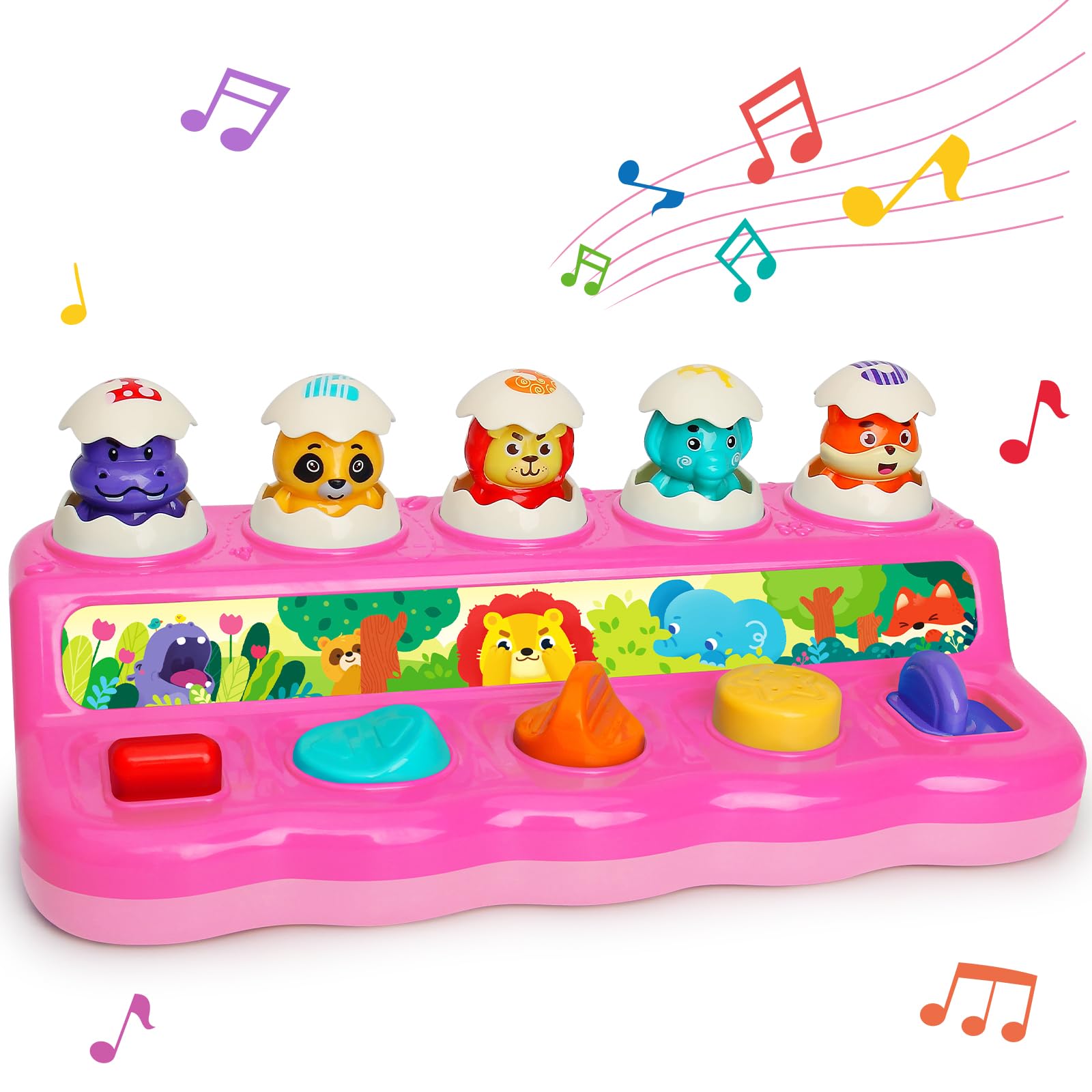 Yerloa Pop Up Baby Montessori zabawka dla dziewczynki od 1 roku życia, zabawka motoryczna, zabawka edukacyjna dla dzieci 6, 9, 12 miesięcy, zabawka muzyczna z muzyką i światłem, prezent na Wielkanoc