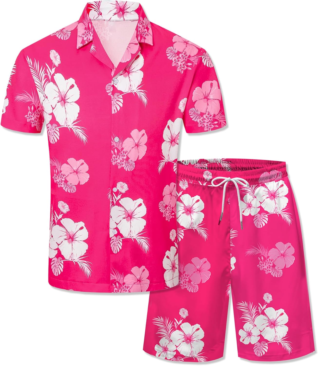 Cromoncent Boy and Men Hawaiian Outfits Short Sleeve Shirts and Shorts Hawaiian Suits Beach Tropical 2 Pcs Vacation Sets