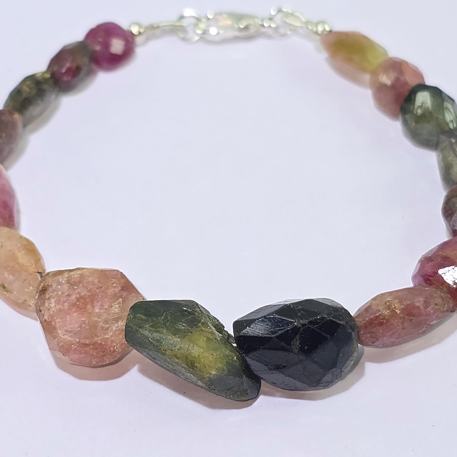Natural tourmaline gemstone 9x8-14x12mm stacking bracelet | 7 inch | multi color, tumble shape, faceted cut, stone | with silver plated clasp | handmade jewellry |WW_ESK_00213