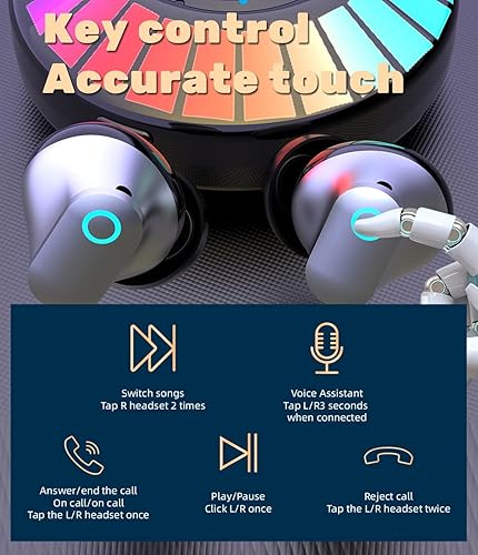 Miniatura 3 de YOVDA Auriculares inalámbricos, auriculares Bluetooth para juegos con estuche de carga, luces LED, auriculares estéreo de baja latencia de 45 ms