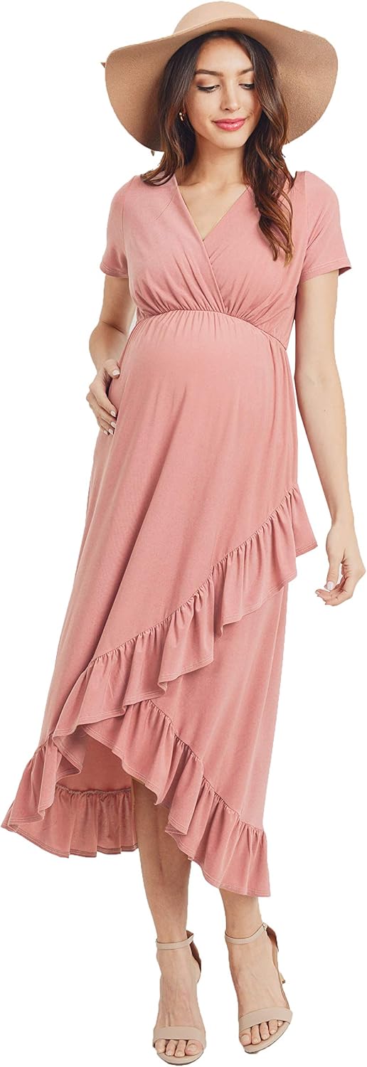 LaClef Women's Maternity Ruffle Midi Dress