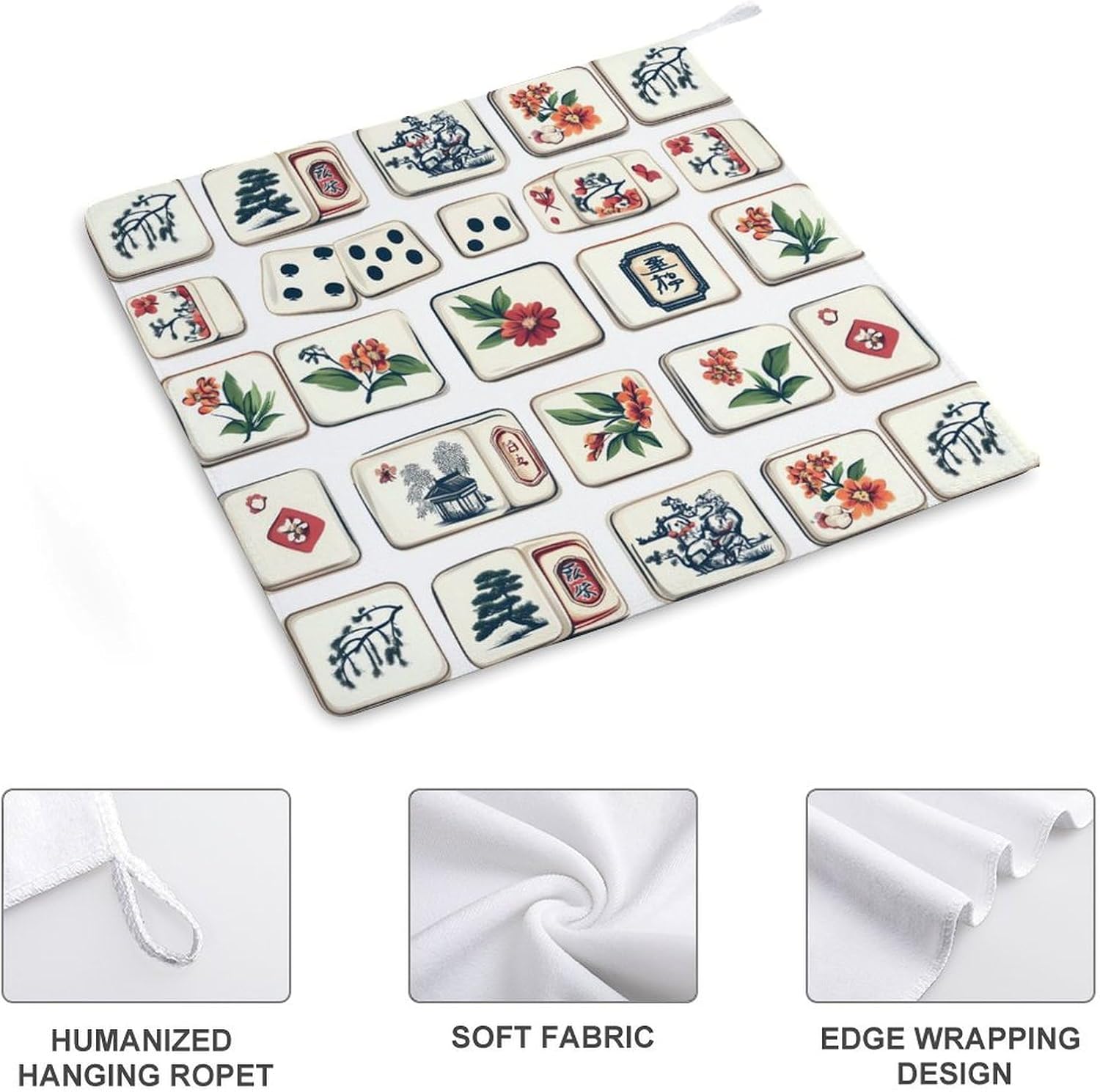 Chinese Mahjong Towel Hand Towels Decorative Towel for Bathroom Kitchen Shower Gym 4PCS