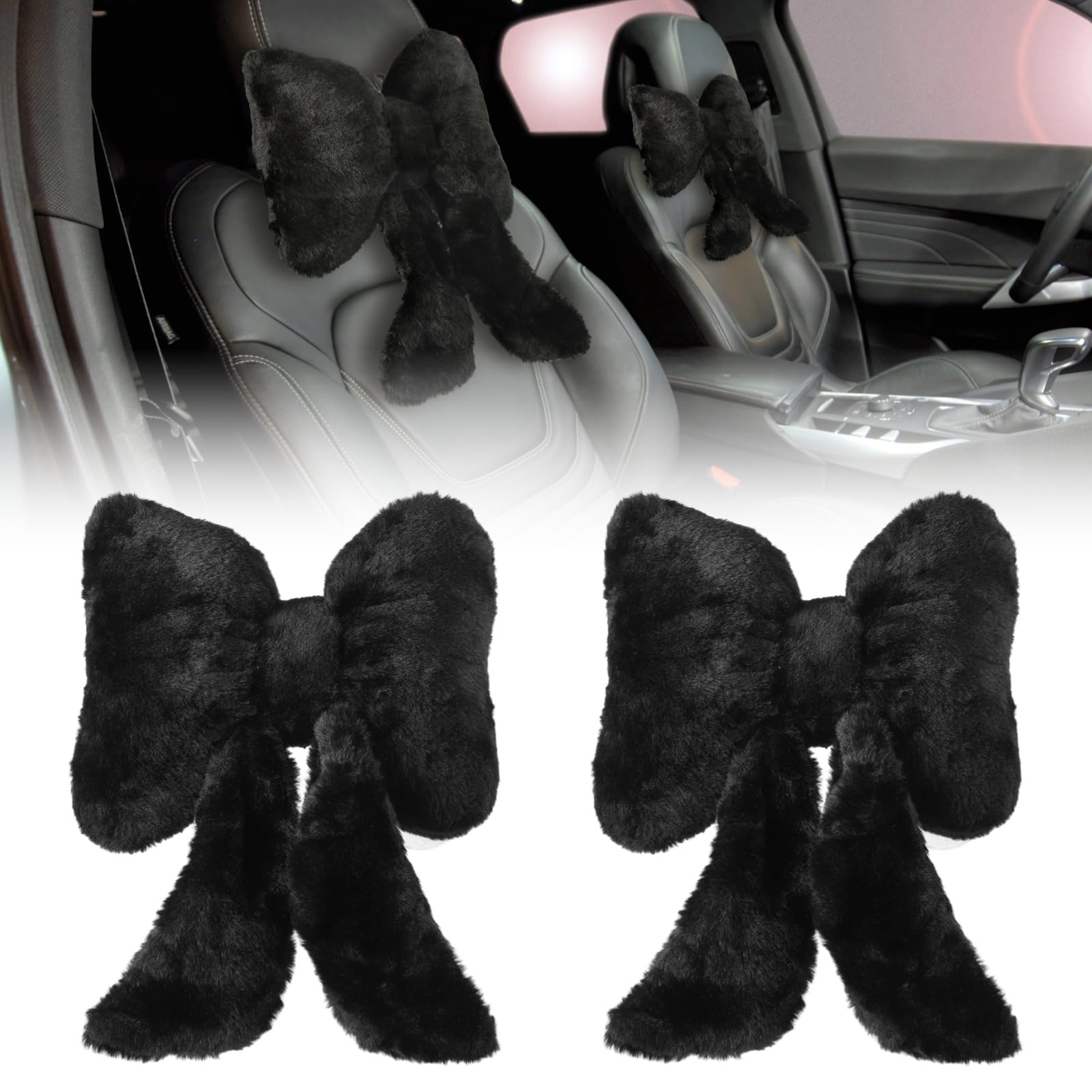 OMISTAR 2 PCS Cute Butterfly Neck Pillow for Car, Plush Headrest Pillow with Adjustable Strap, Soft and Comfortable Car Neck Support Cushion