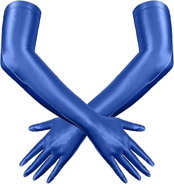 FEOYA Womens Shiny Glossy Oil Metallic Long Finger Gloves Costume Elbow Length Opera Costumes Halloween Cosplay