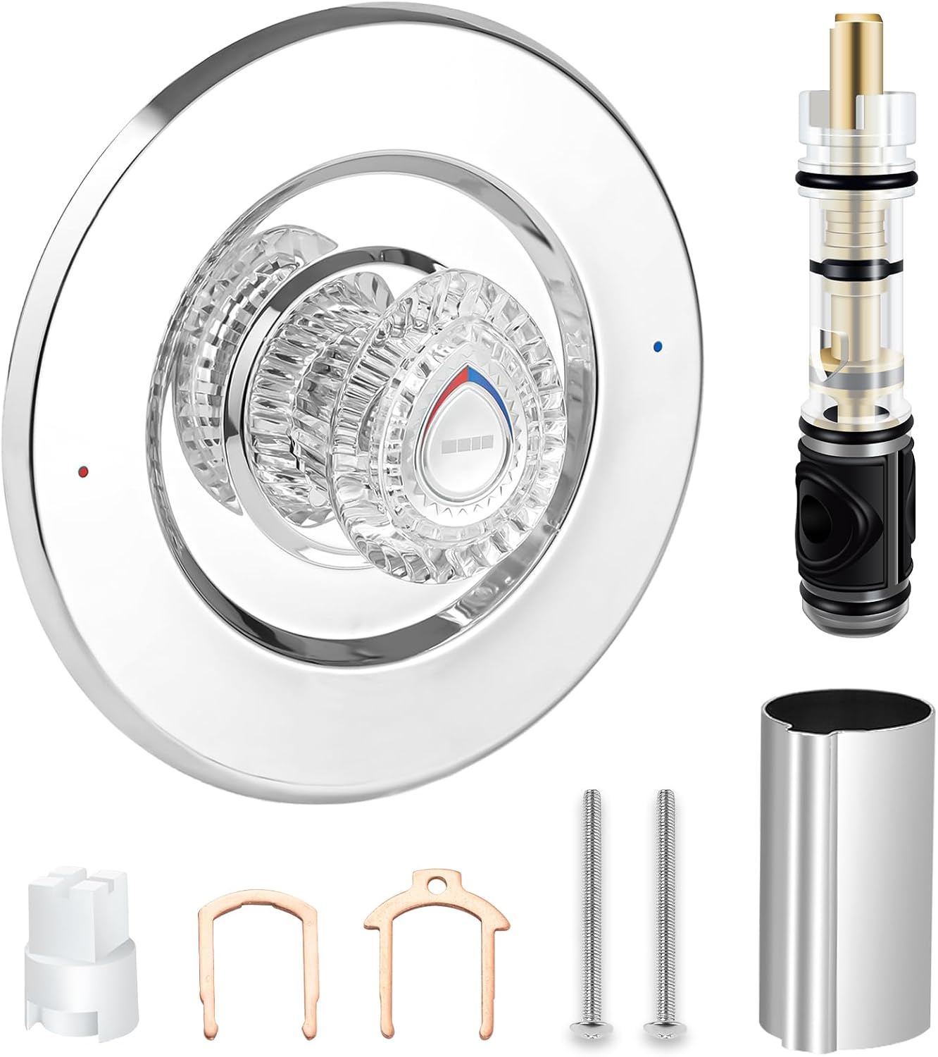 Shower Trim Kit, Compatible with Moen T470 Chateau Shower Trim Kit for 1225 Trim Kit, With Dual Seal Replacement Cartridge, Escutcheon, Shower handle, Tubes and Screws (Piloshed Chrome)