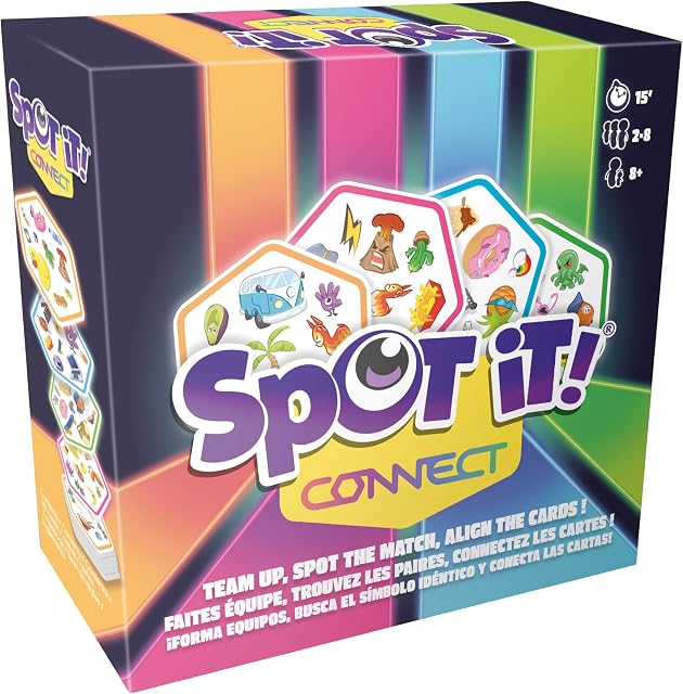 Spot It! - Connect (Bilingual French/English Version) - A Game by Asmodee | Ages 8+ - 2 to 8 Players - < 15 Minute Playtime - Board Games - Strategy/Family Game
