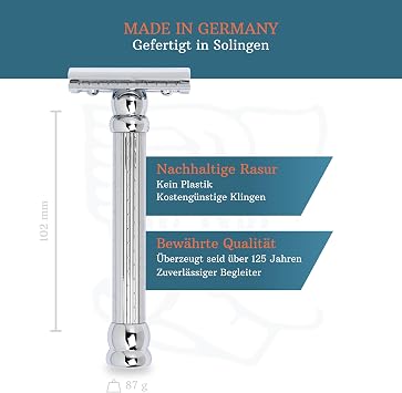 MERKUR Safety Razor 47C Gloss Chrome Three-Piece Straight Cut Razor with Closed Comb Ideal for Wet Shaving Die-Cast Zinc Brass Handle Made in Germany