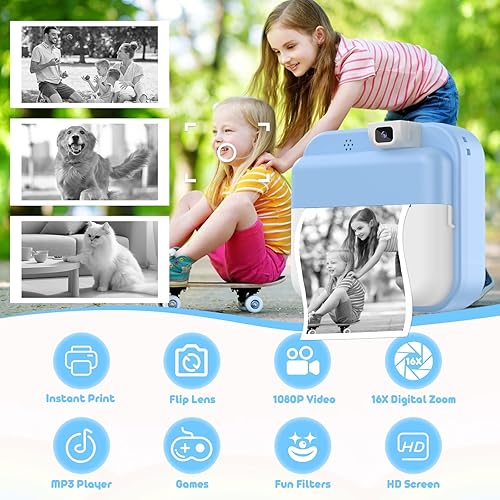 Miniatura 2 de Cámara para niños con impresión instantánea cámara digital con lente abatible, regalo de cumpleaños para niños y niñas, fotos de impresión