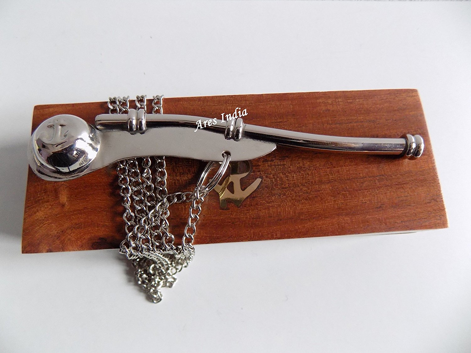 Safa Nautical 5" Brass Boatswain Whistle With Chain Wooden Box Bosun Call Pipe Maritime Nautical A