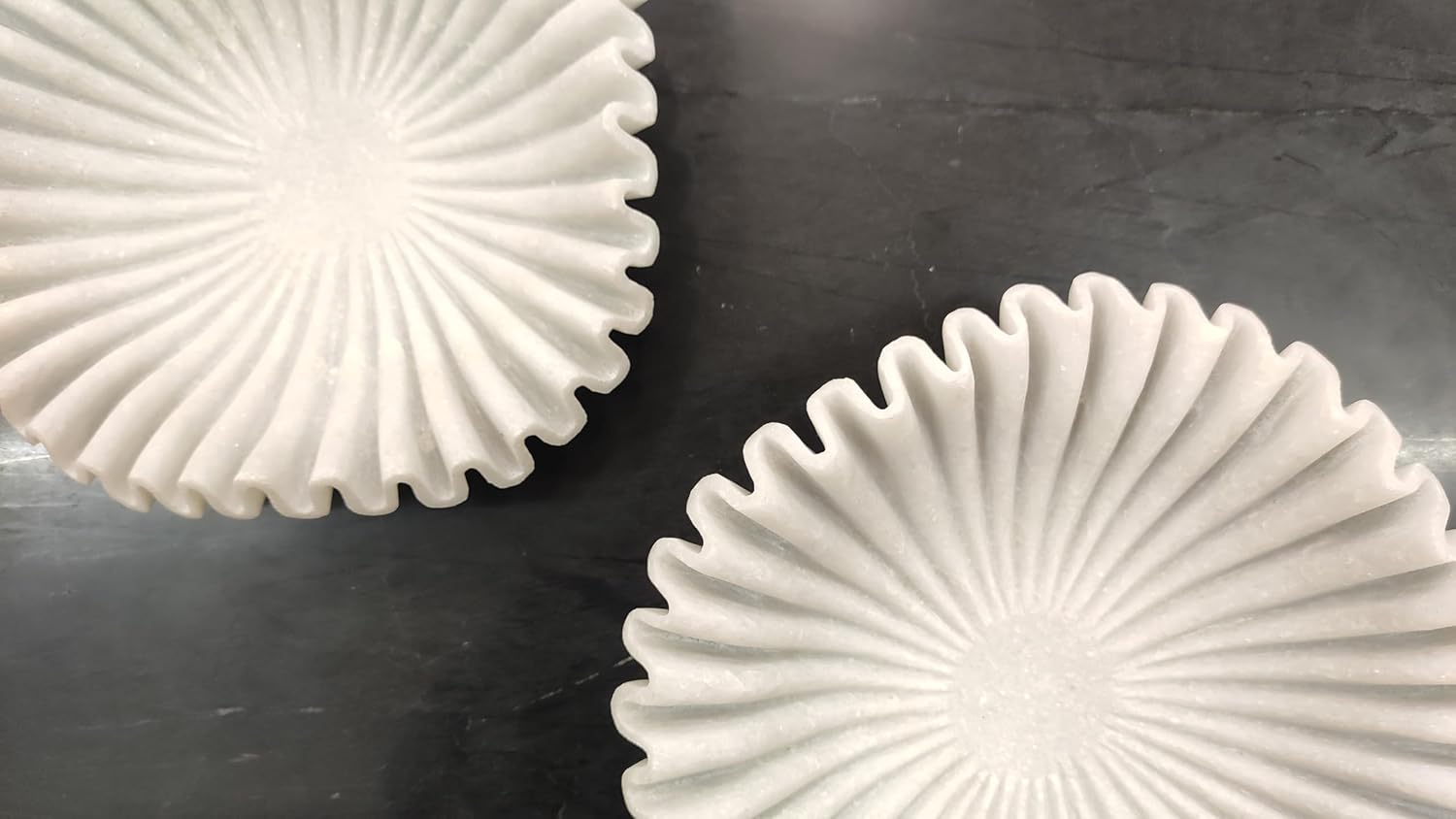 Marble Bowl | Decorative Bowls for Home Decor | Large Decorative Bowl | Marble Fruit Bowl | Scalloped Bowl | Stone Bowl | Decorative Fluted Bowl | Scalloped Bowl (7 Inches)