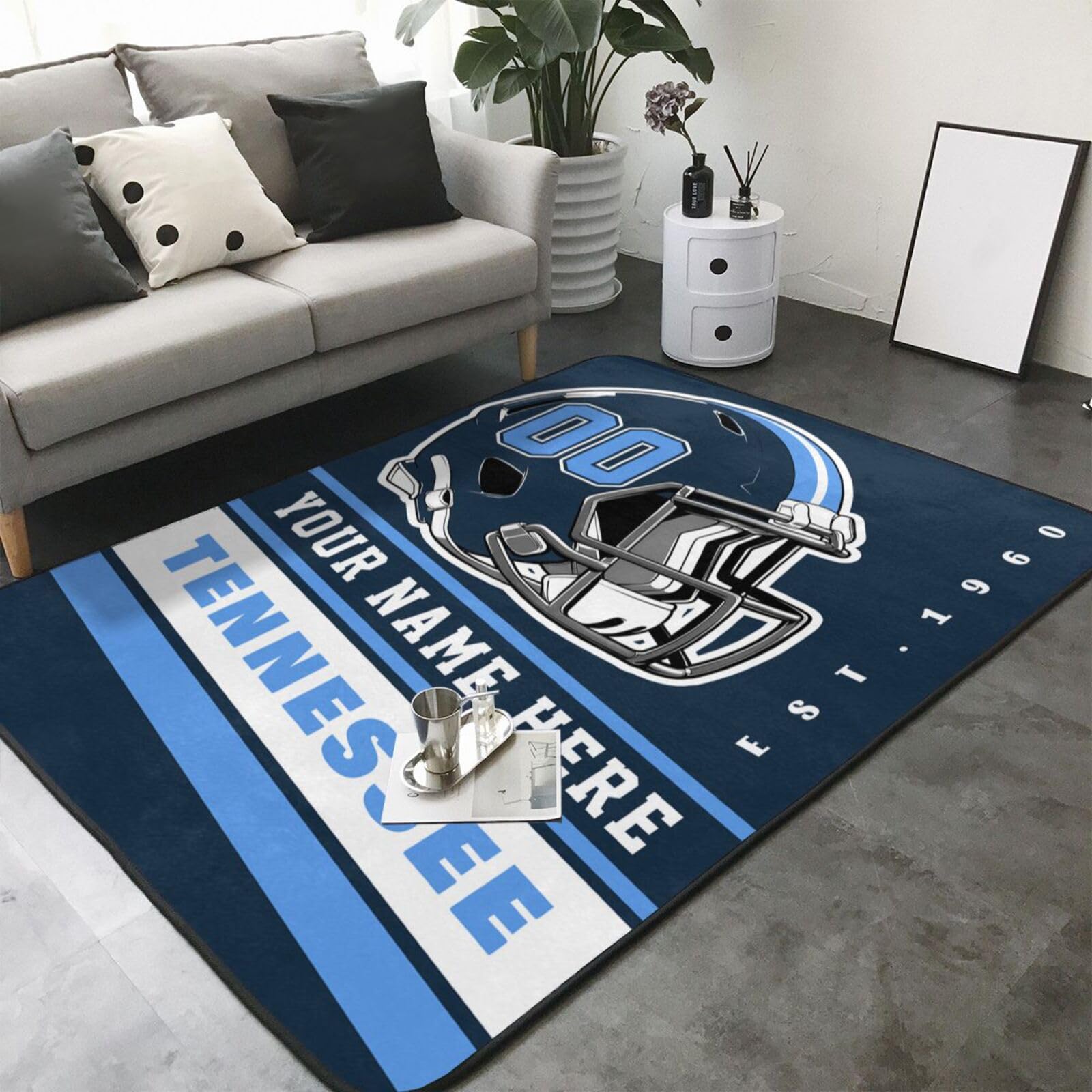 Custom Tennessee Rug for Bedroom Personalized Area Rugs with Name and Number Custom Football Carpet Gifts for Fans Men Women