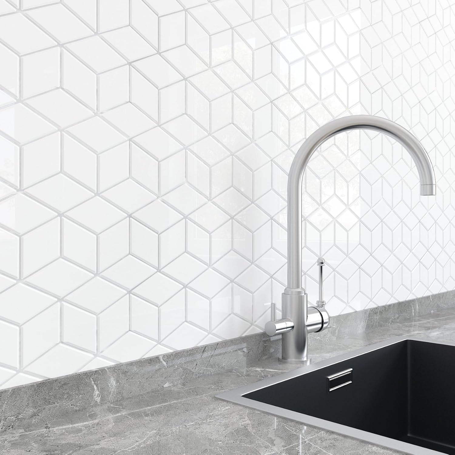 Livelynine 16Tiles Geometric Peel and Stick Backsplash Tile for Kitchen Peel and Stick Bathroom