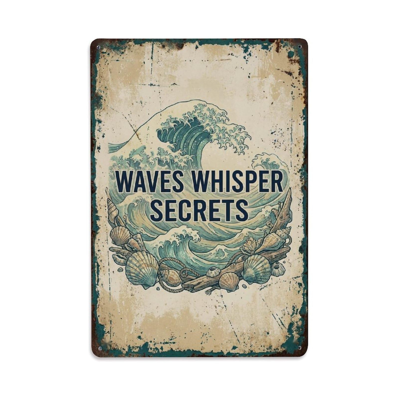 Okngb Style Whimsical Coastal Nature Quote Whisper Secrets Listen Metal Tin Sign Plaque Wall Decor For Cafe, Man Cave, Club Bar, Office, Home Garden Round Metal Poster 8X12inch