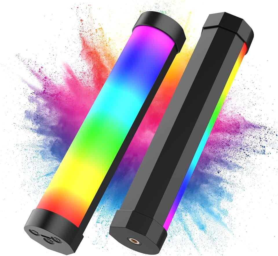 LUXCEO Eclairage Video LED, Bâton Lumineux LED RVB 3000 K/6000 K, Lumiere Photo RVB avec Batterie de 2000 mAh, CRI95+