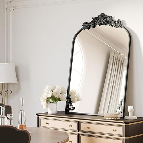 Miniatura 8 de Koonmi Espejo vintage, espejo de baño antiguo Barolon de 24 x 36 pulgadas para pared, cabeza de flor, vidrio templado inastillable, espejos