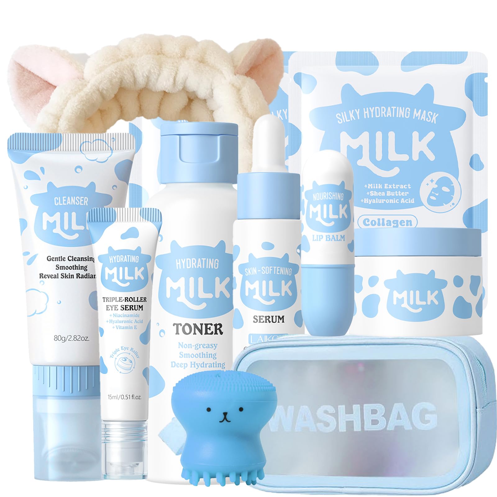 12 PCS Milk Skincare For Kids, Girls Skin Care For Kids Age 8-12, Hydrating Skincare For Girls 10-12, Milk Extract Face Skincare For Teens, Gift Set For Birthday Women's Day