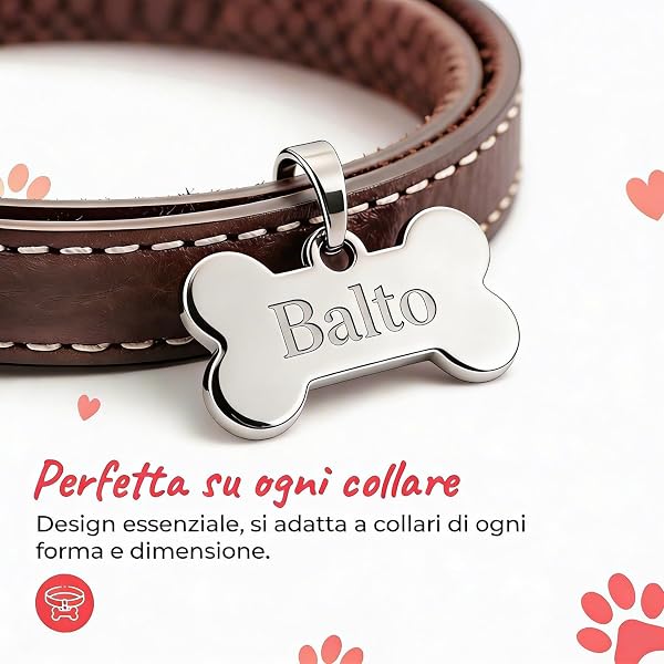 MENKËLL - Medaglietta Cane Personalizzata a Forma di Osso in Acciaio Lucido 50×30 mm, 20 g– Targhetta Cane con Incisione Laser di Nome e Dati – Simboli - Colore Argento (Argento) - 3