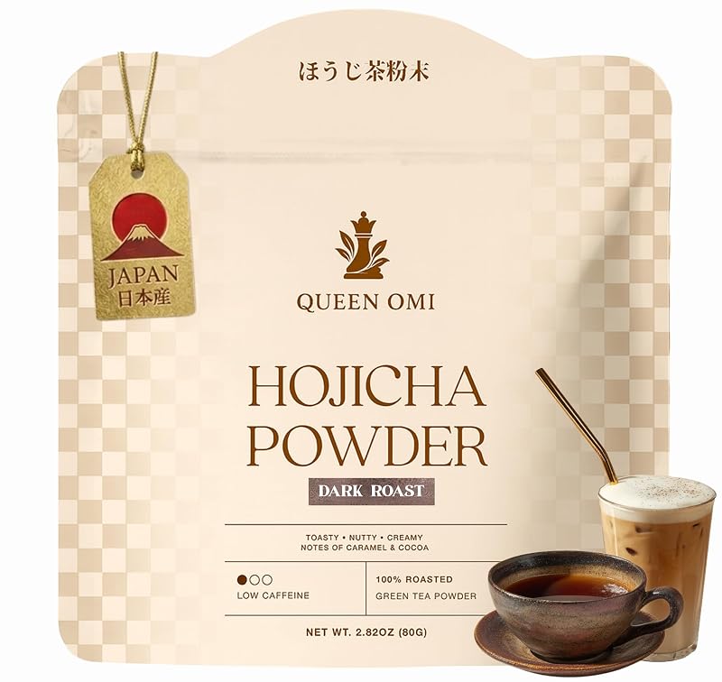 Queen Omi Chá verde hojicha em pó orgânico, torra escura, 80 g (40 porções)