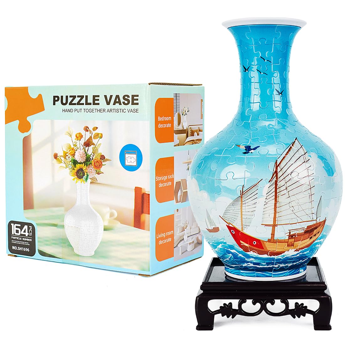 YUMIRNIS 3D Puzzle Vase, Unique Gift for Adults, 164 Piece Curved Plastic Puzzle Vase for Home Decor, Ocean Ship Designed for DIY Gift, No Glue Needed