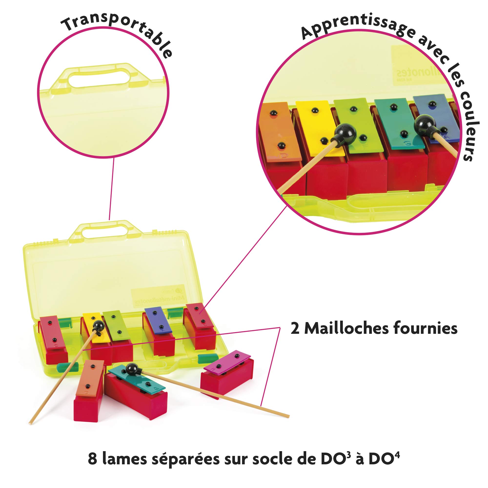FUZEAU - 8288 - Mini-métallonotes - 8 Lames Métal - 1 Couleur = 1 Note - Dès 3 Ans - Livré dans Une & Livret CD Colorzik Spécial Comptines - Méthode pour Jouer de la Musique sans