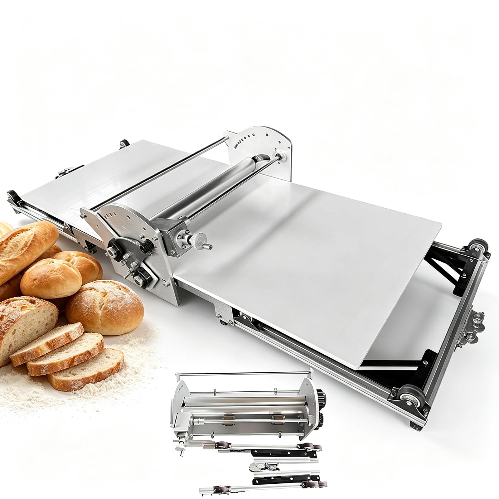 Macchina Stendipasta Professionale Da Tavolo | Sfogliatrice Elettrica Regolabile (2-30 Mm) per Impasti per Croissant, Pizza E Pasta | Design Pieghevole in Acciaio Inox, 110 V/220 V