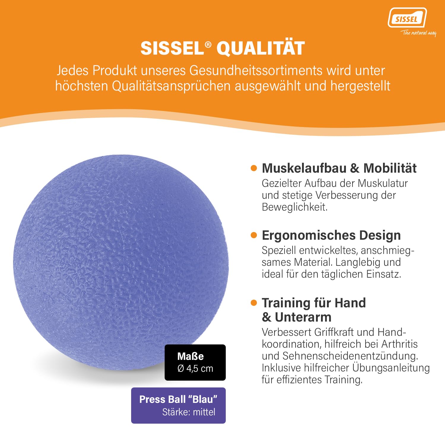 SISSEL® Press Ball | Hand- & Unterarmtrainer für Muskelaufbau & Beweglichkeit | Ideal für Therapie & Fitness | Ergonomisches Design | Inklusive Übungsanleitung
