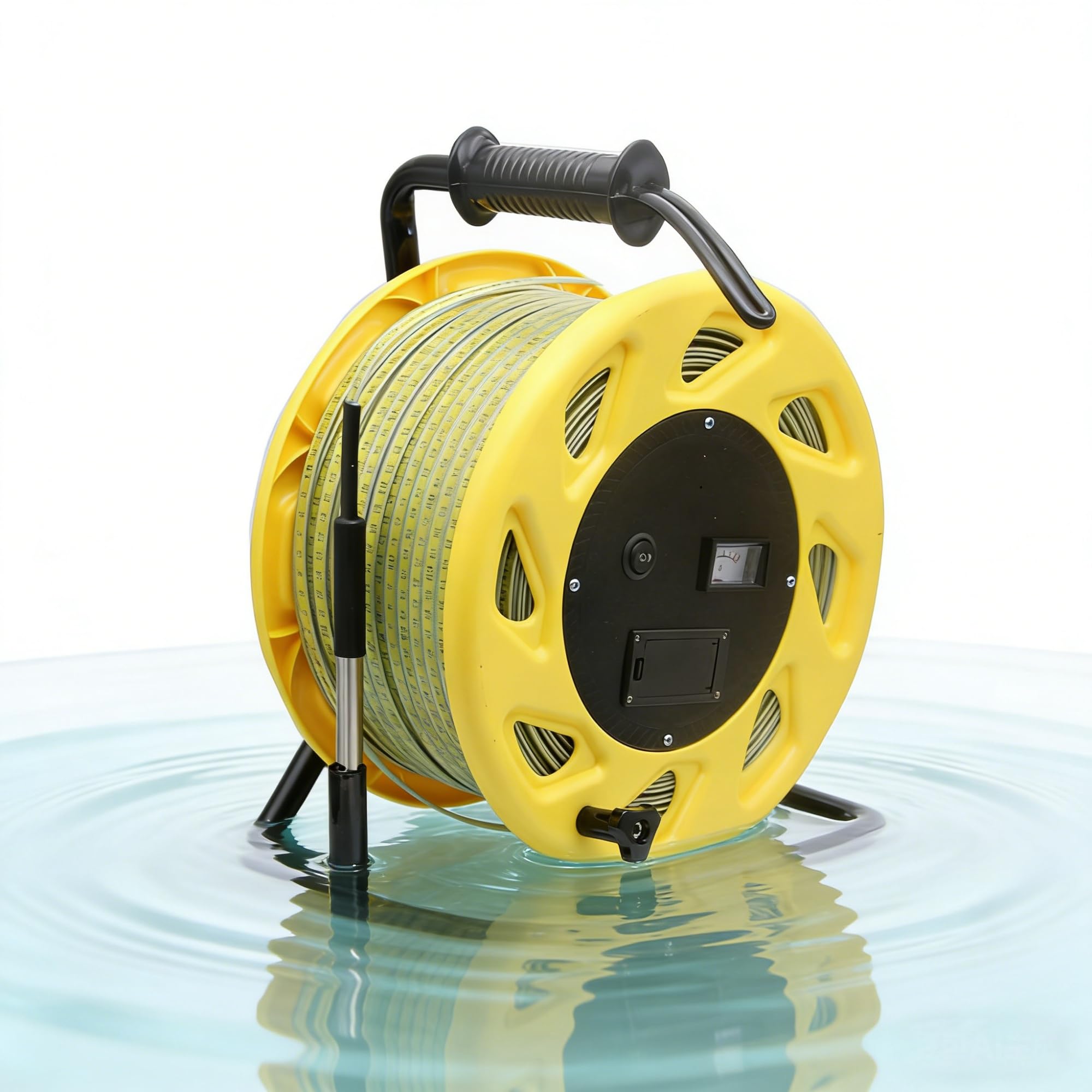 YNIYUJKL Water Level Meter, 30–300M Well Depth Gauge, Submersible Groundwater Level Measuring Instrument With Led & Buzzer Alarm, For Boreholes, Wells,Yellow-50m